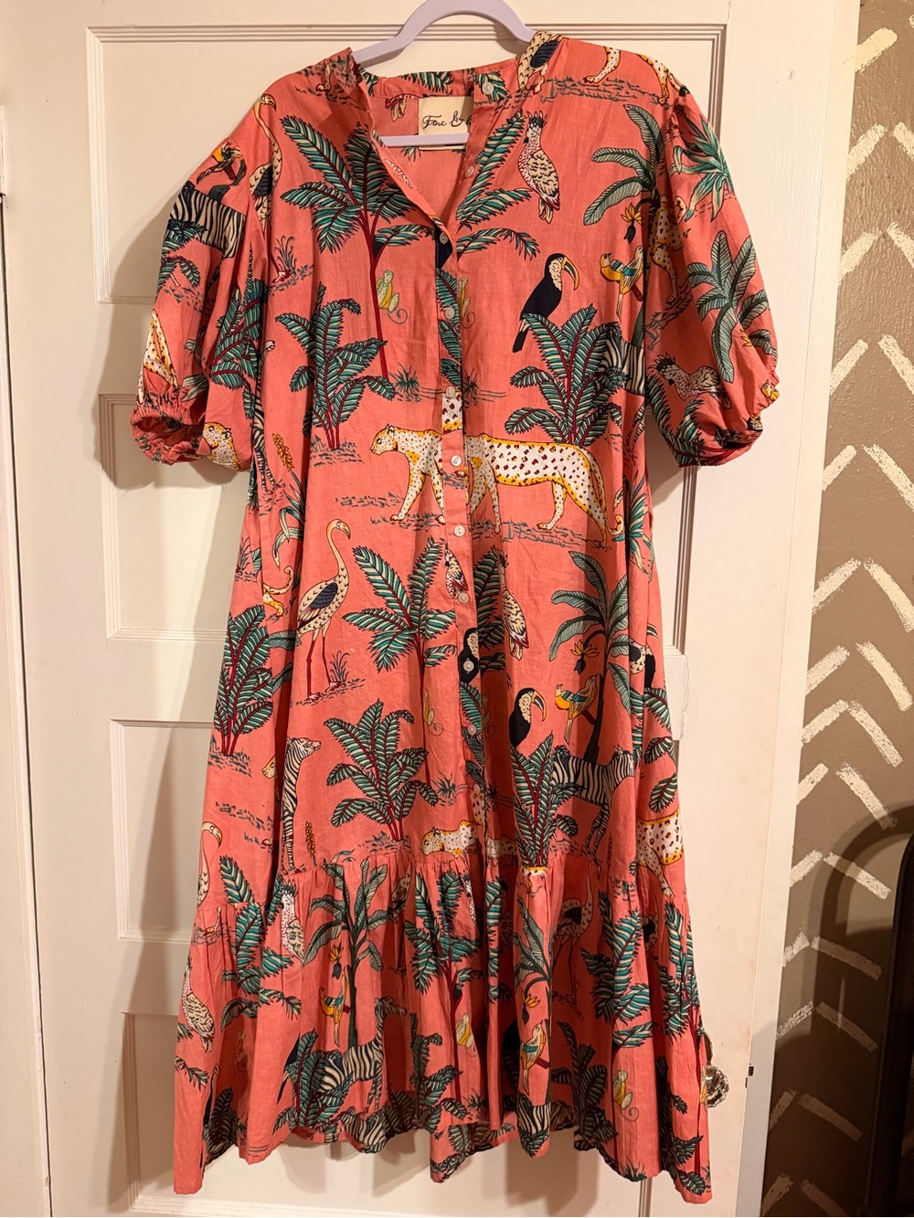 Fox & Hen Coral Tropical Animal Print Button-Front Dress